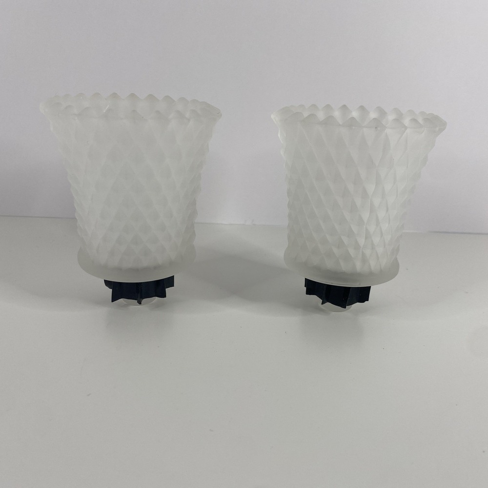 White Frosted Diamond Cut Peg Bottom Votives Candle Holder Set of 2 with Grommet